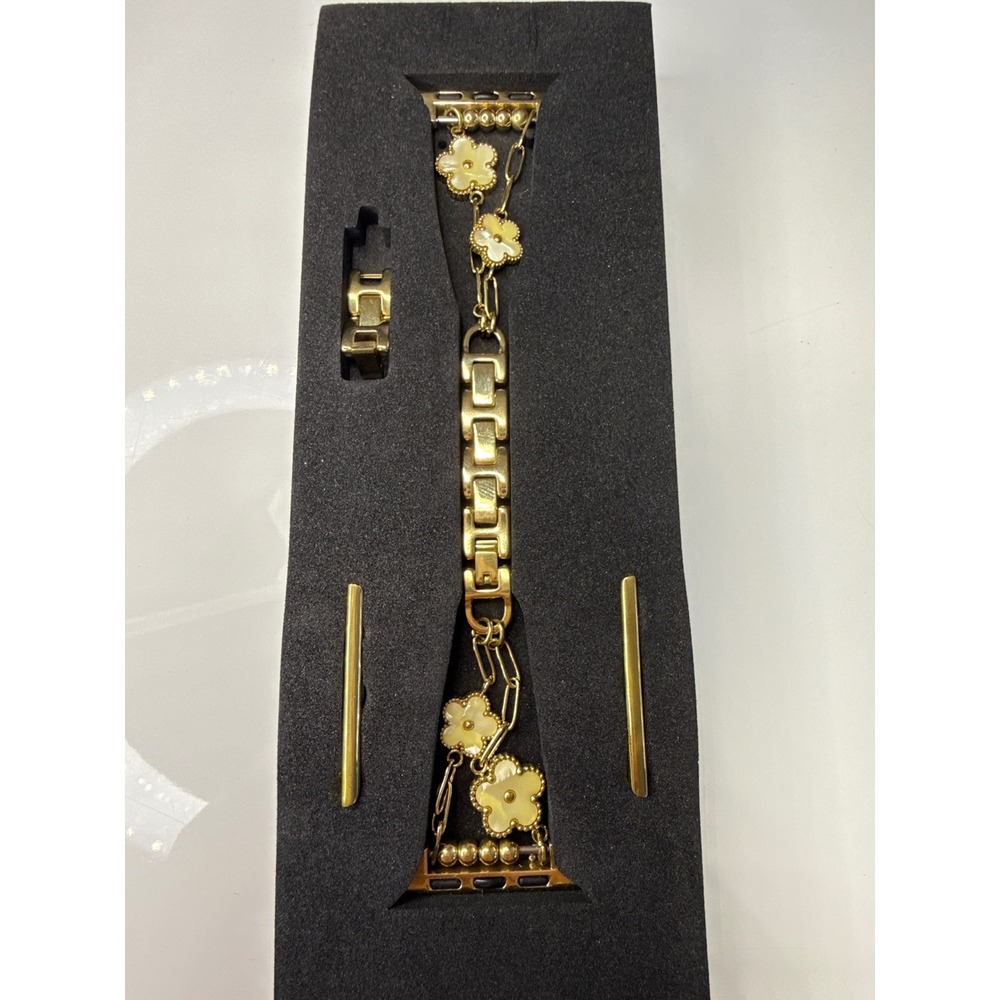 Posh Tech Flora Steel Apple Watch Band Gold Tone Floral Clover Jewelry Strap